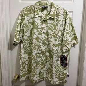 New GOTCHA HAWAIIAN BUTTON SHORT SLEEVE Tropical sz MenXL cotton green/white USA